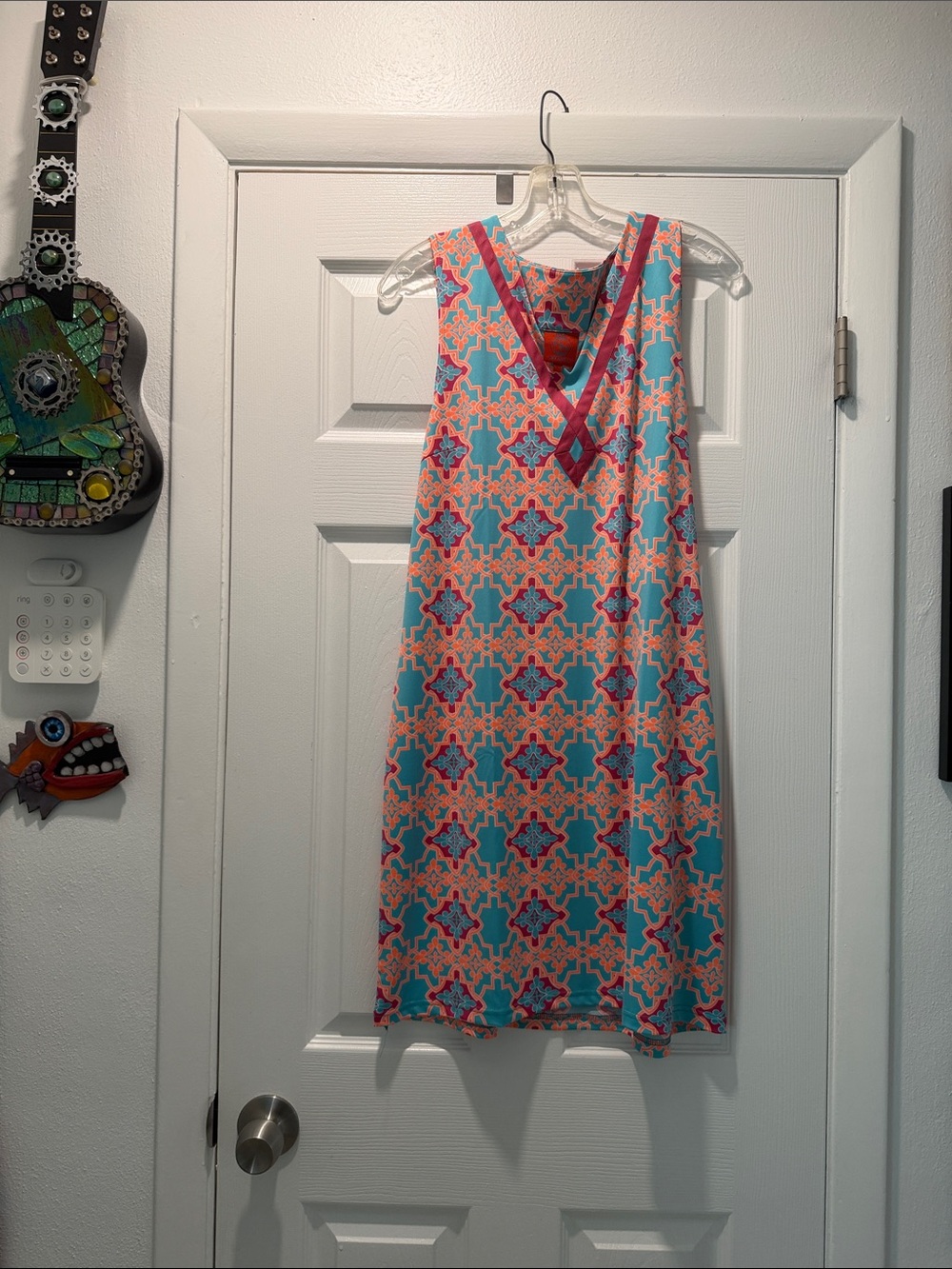 Tracy Negoshian Aqua Coral Patterned V-Neck Sleeveless Mini